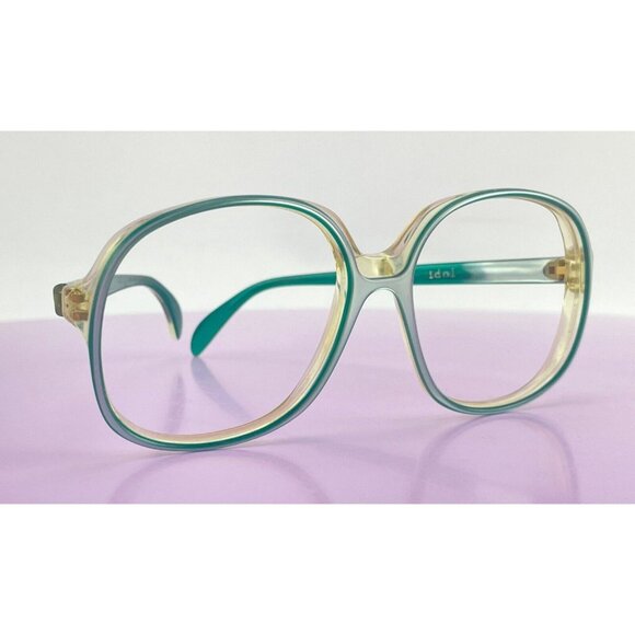 Vintage 80s oversized green eyeglasses frame, green gold iridescent, NO LENS - Picture 7 of 10